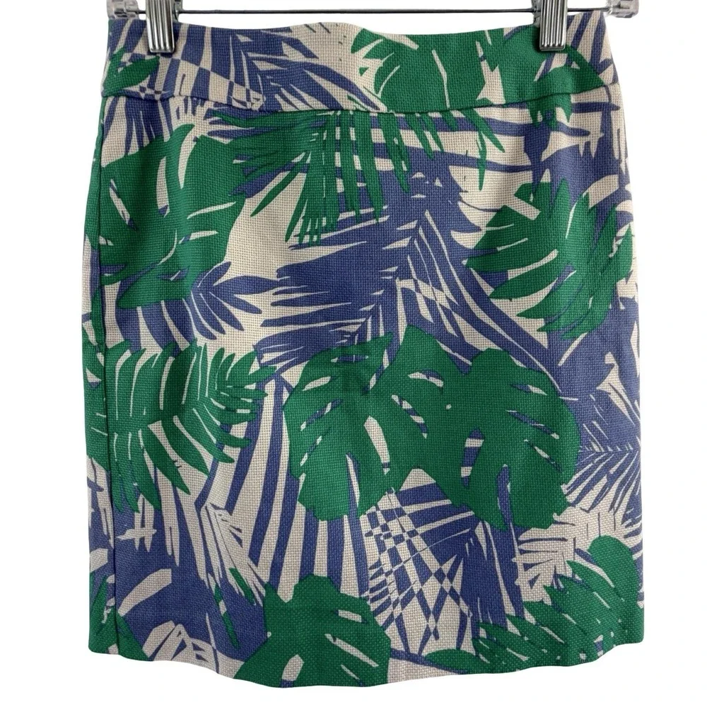 LOFT Petites Tropical Palm Leaf Pencil Skirt 00P Coastal‎ Resort Preppy Tropical